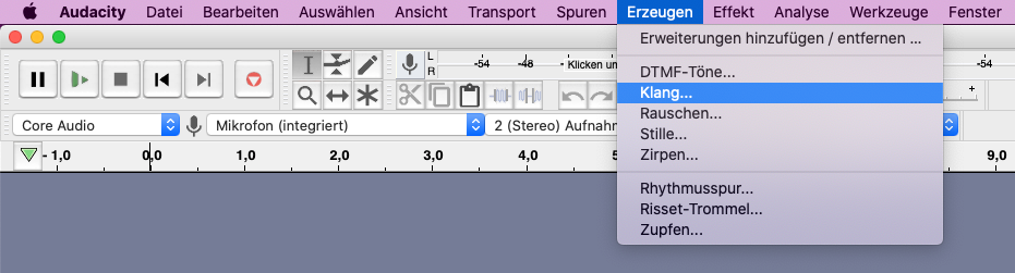 Audacity mit einer Tonspur, in der das Silent-Plugin arbeitet